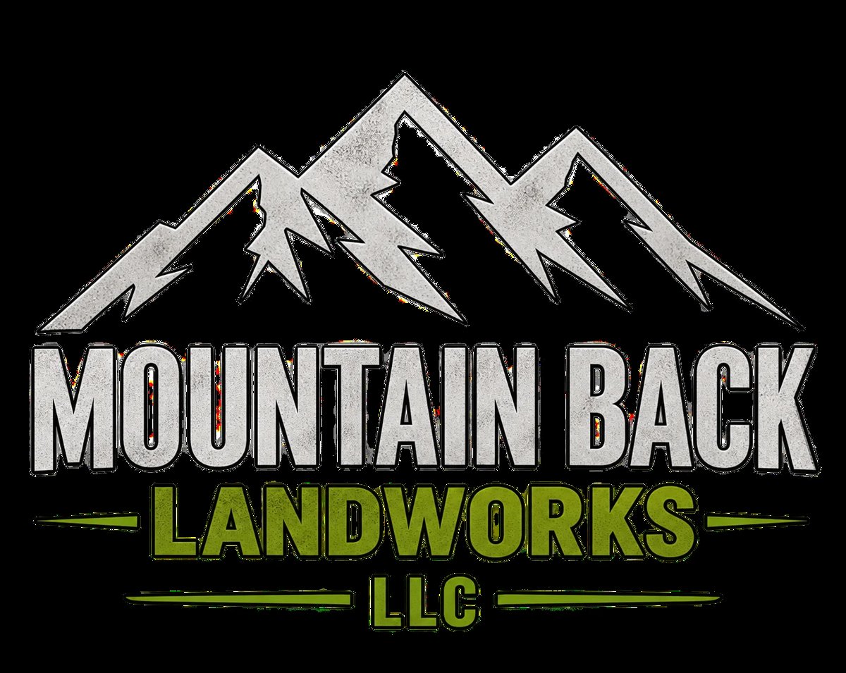 Mountain Back Landworks LLC logo with stylized mountain peaks and green and white text on black